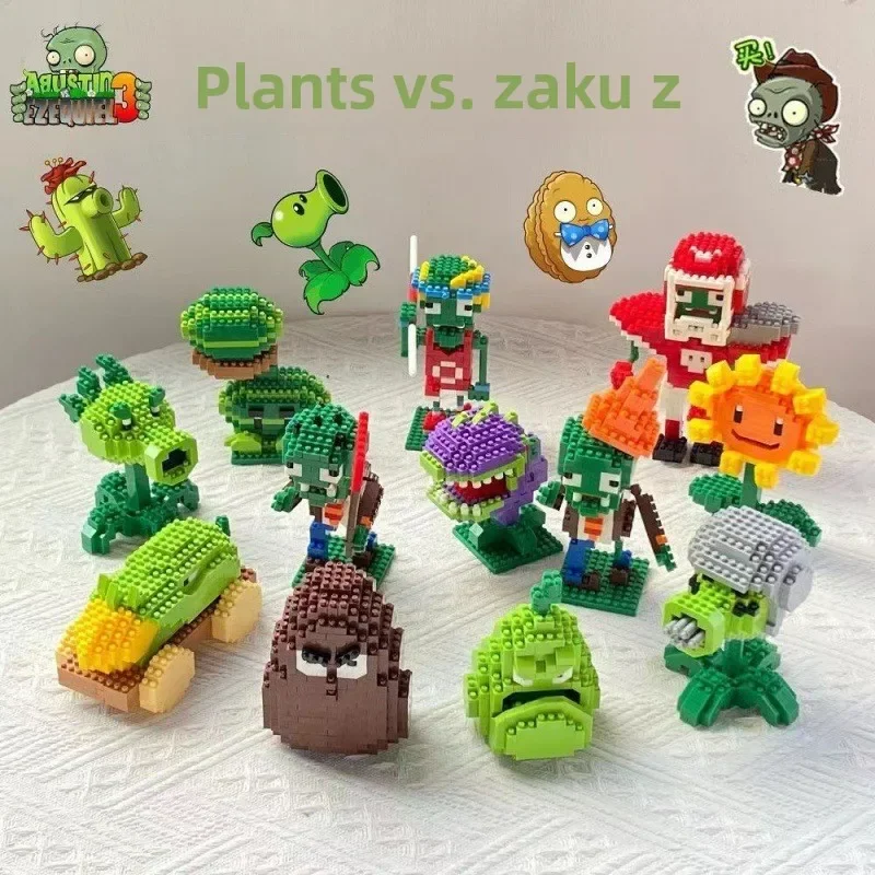 Plantas vs zumbis blocos dos desenhos animados mini bloco de construção peashooter sunflower chomper montar modelo de ação boneca setbuilding block