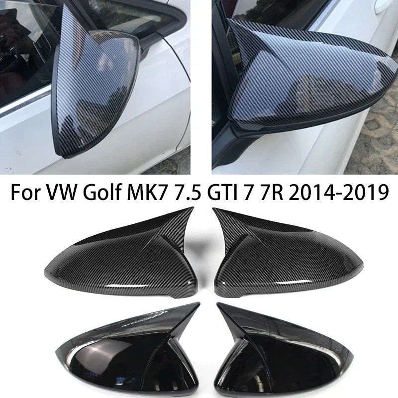 For 2014-2019 VW Golf MK7 7.5 Touran Sportsvan Side Mirror Cover Carbon Look Bright Black Replacement Style Protective Overlays