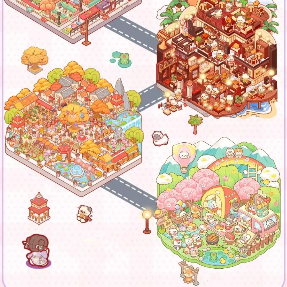 New PET Miniature Scene Collection Visual Stacking Cartoon 3D Pocket Cabin Scene Stickers DIY 3D Landscape Sticker Book Kids