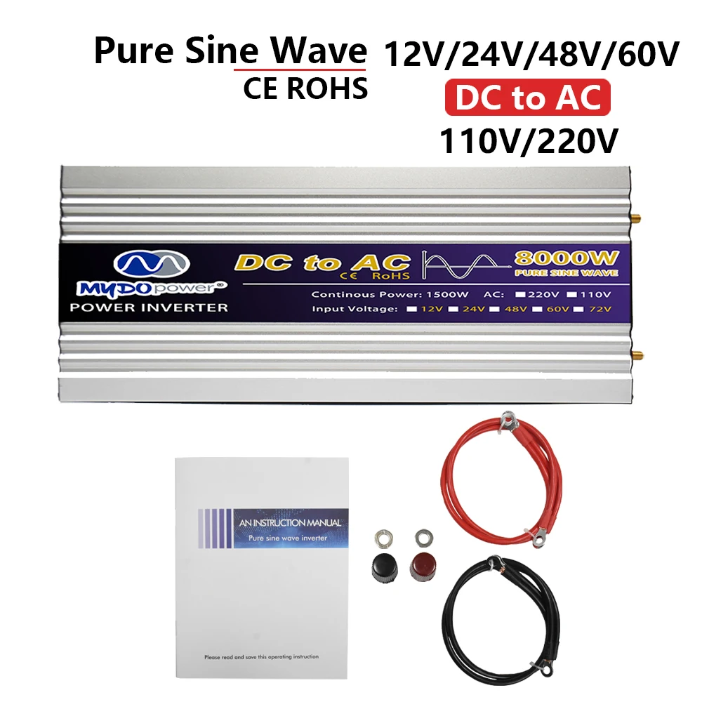 

Pure Sine Wave solar inverter 8000W Power DC 12V 24V To AC 220V Voltage 50/60HZ 8kW Converter Solar Car Inverters