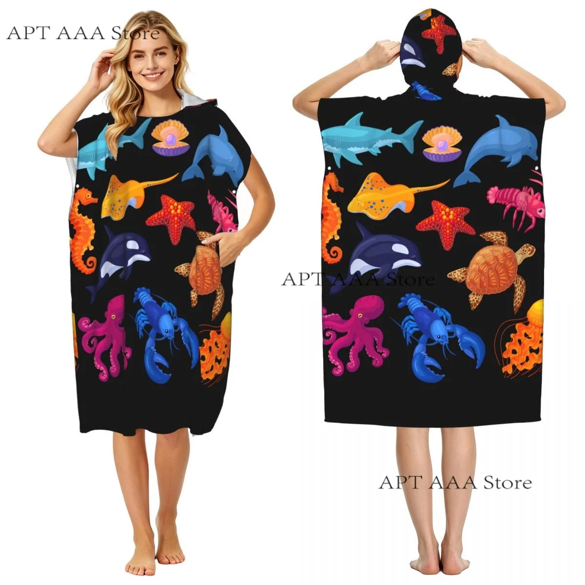 Quick-Drying Towel The Ocean And Fish Microfibre Beach Towel with Hood Beach Blanket Bath Towels