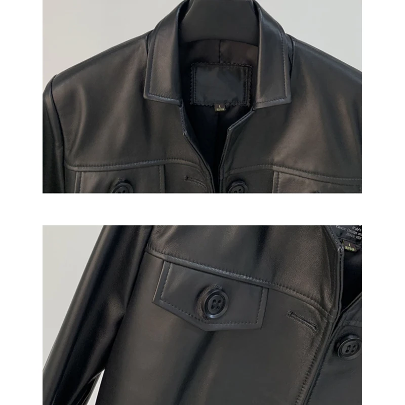 100% Real Leather Jacket Women Mid-length Lace-up Belt Slim Waist Coats Fashion Single-breasted Female Casual Sheepskin Coats