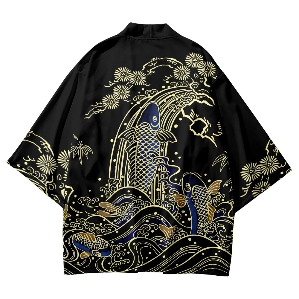 

Fashion Gilt Painted Carp Print Haori Beach Yukata Japanese Samurai Kimono Harajuku Cardigan Women Men Cosplay Oversized Top