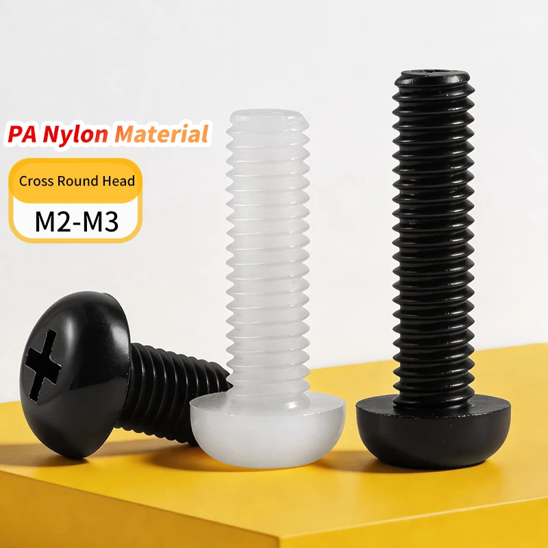 Insulated PA66 Nylon Pan Head Screws M2 M3 Cross Plastic Fastening Nuts Round Head Wear Resistant Industrial Fittings 100-200Pcs