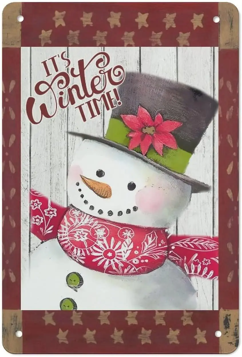 ถึงเวลาฤดูหนาว! Christmas Snowman ป้ายดีบุก Xmas Snowman โลหะป้ายอลูมิเนียม Xmas Tree Wall Plaque ร้านอาหารบ้านห้องครัว Outd