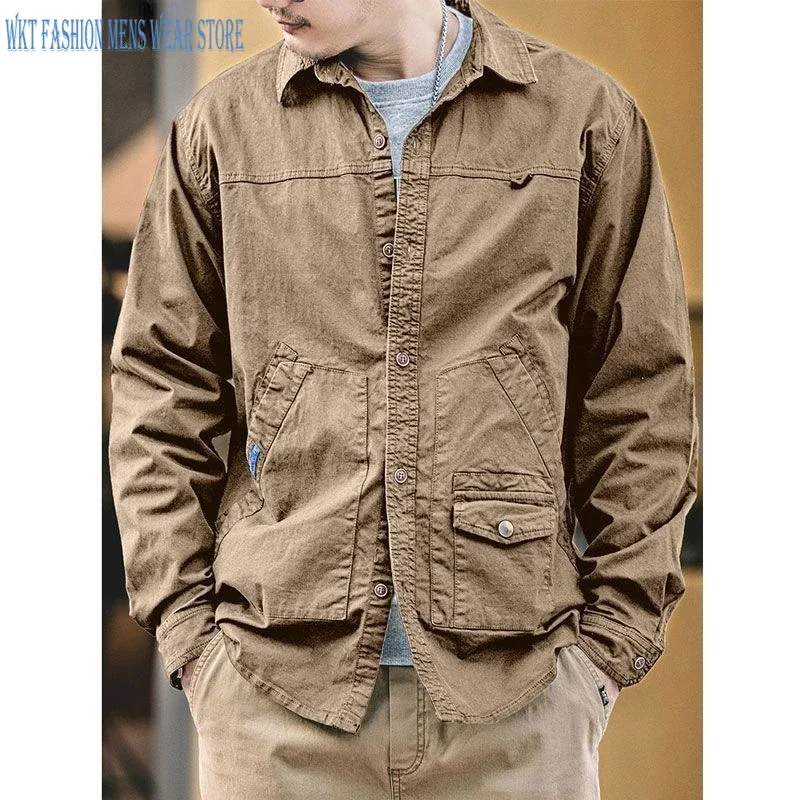 Vintage Overalls Jacket Men Clothing Spring Safari Jacket Streetwear New Fashion Loose Outdoor Coat Men's Shirt Jackets for Men