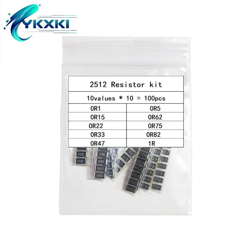 100-500PCS 10values SMD sample pack 0603 0805 1206 1210 2512 0R1 0R15 0R22 0R33 0R47 0R52 0R62 0R75 0R82 1R0 Resistor kit