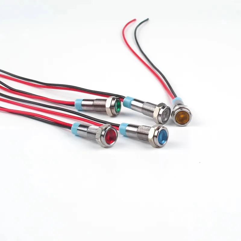 

Металлический светодиодный сигнальный светильник 6 мм/8 мм - водонепроницаемый индикатор с проводом, 3–24 В, 220 В, многонапряжение