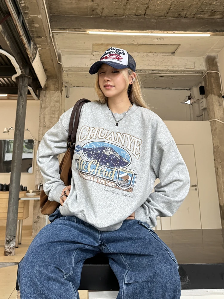 

CCYEBrand American Original Vintage Print round Ne Heavyweight Sweatirt Loose Street BM Sle Women's Trendy Top
