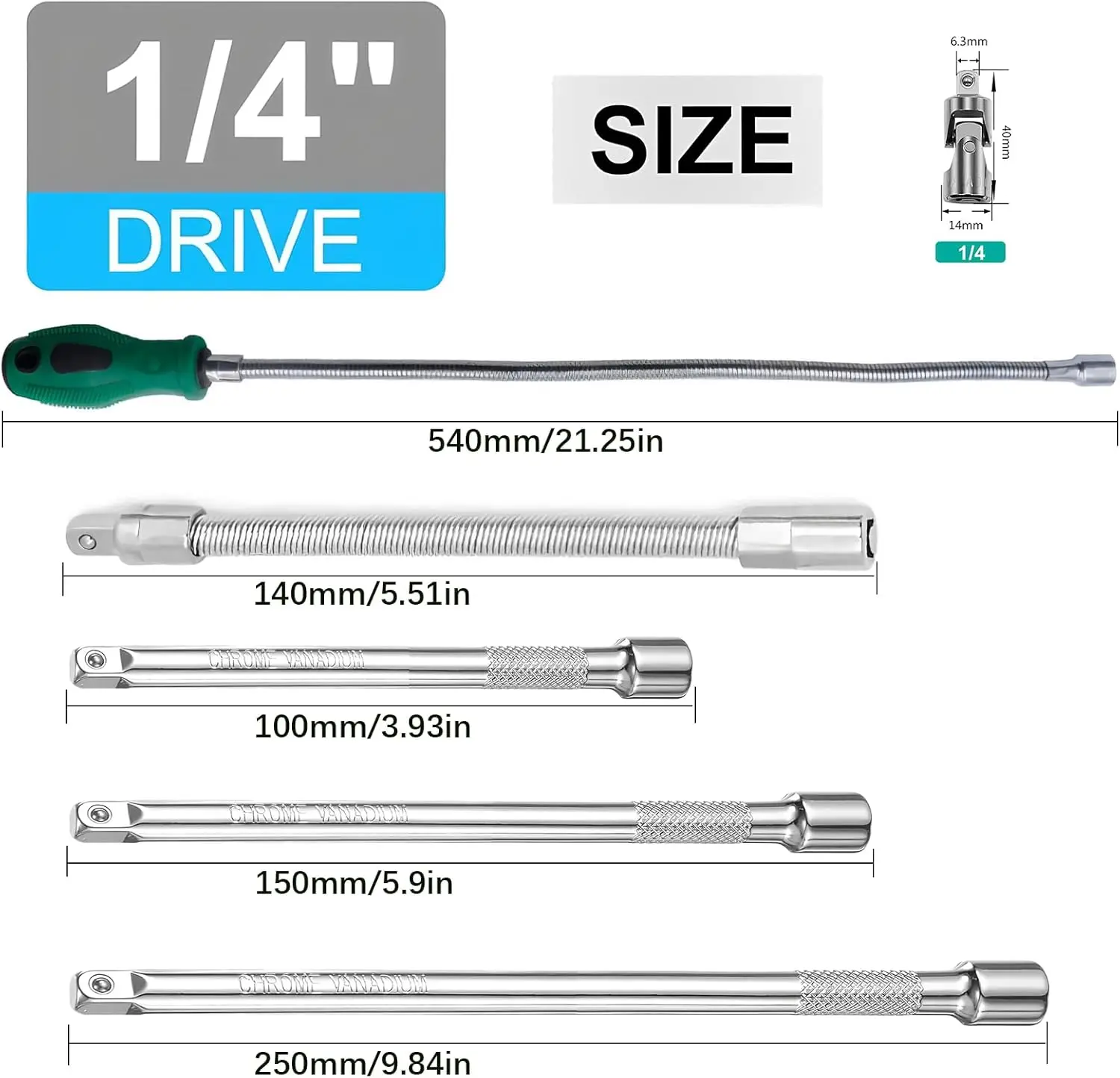 1/4インチ小型ラチェットソケットレンチセット（20個入り）1/4ラチェットエクステンション＆磁気ピックアップツール付き