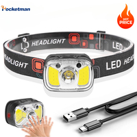 LED Headlamp Motion Sensor Headlight Outdoor Camping Fishing Lantern Powerful COB Lamp USB Rechargeable Waterproof Warning Light