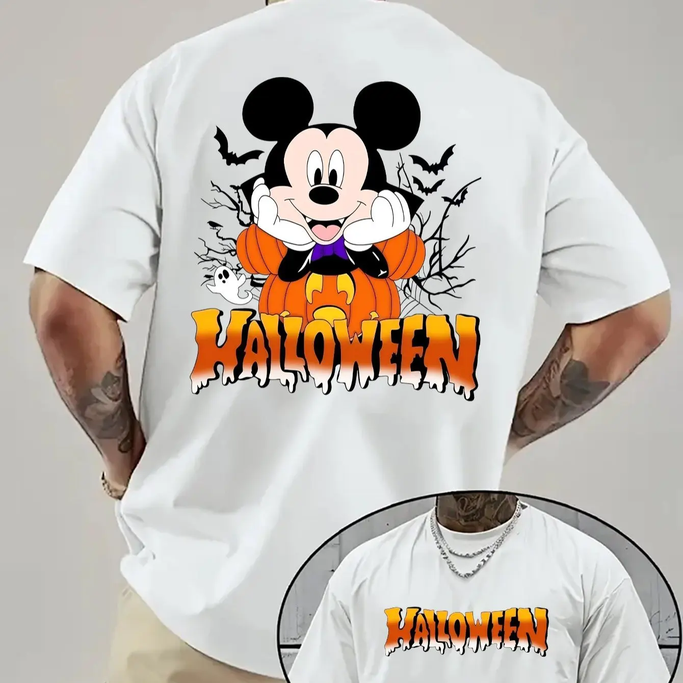 

Мужская футболка Disney с Микки и Минни Маусом на Хэллоуин — официально вдохновленный красный мультяшный дизайн с ушками Микки