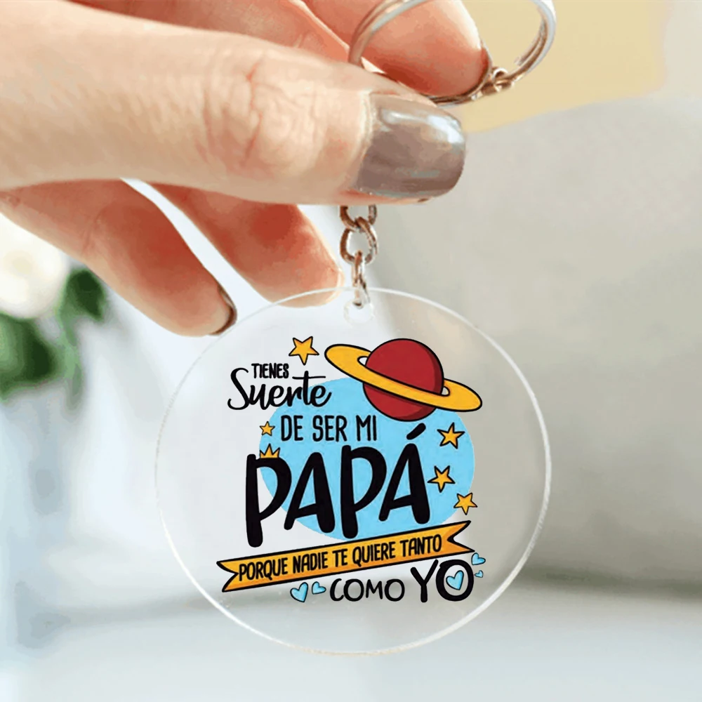 Funny Spanish Printed Key Keychain Transparent Circle Key Chain Acrylic Keyring Festive Birthday Father's Day Best Gift for Dad