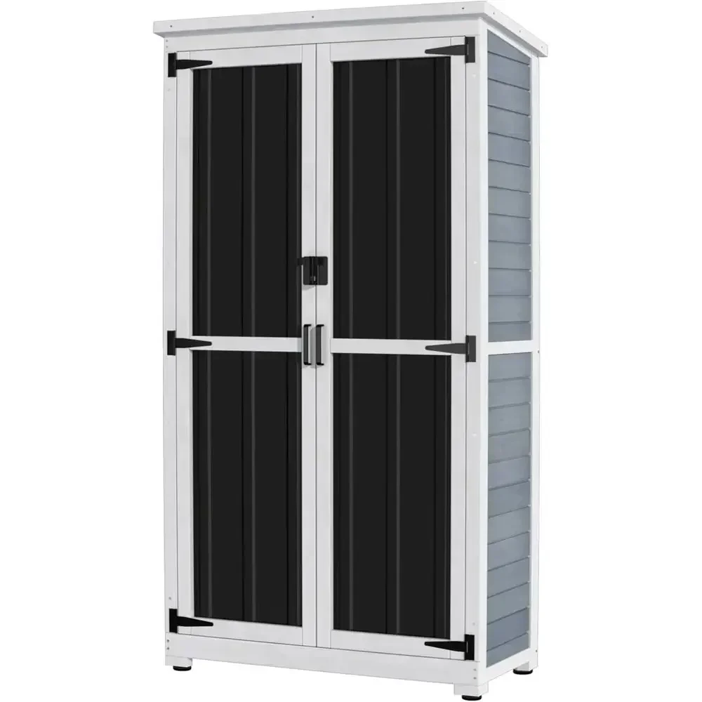 Durable Metal & Wood Outdoor Storage Cabinet with Waterproof Roof and Secure Lock
