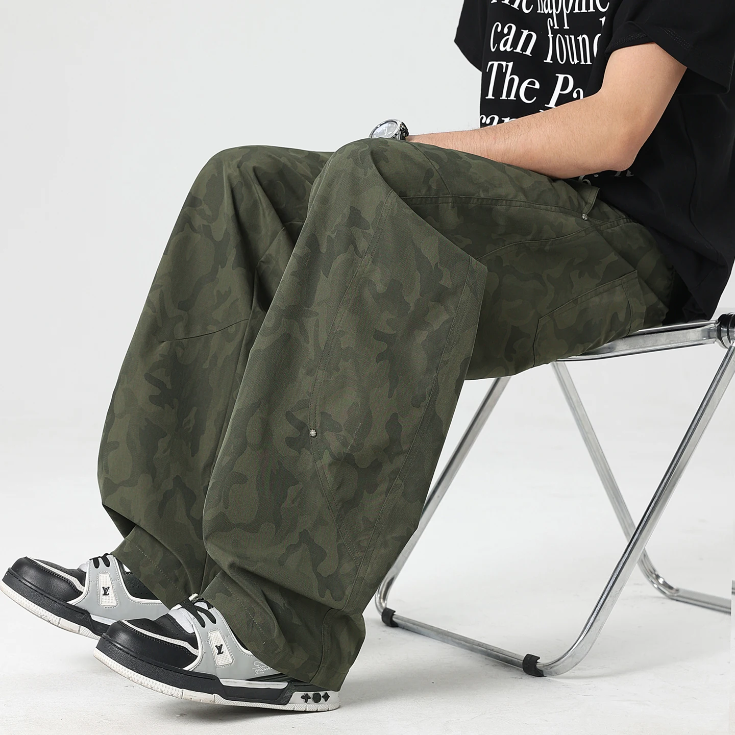 Spring Summer High Quality Tie-dye Pants Men Workwear Retro Structure Elastic Waistband Loose and Wide Legs Trousers Male