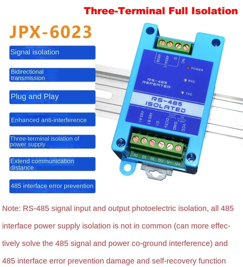 Répéteur RS485 entièrement isolé à 3 bornes, protection contre les pluies, amplification du signal, prolongateur anti-interférence, qualité industrielle