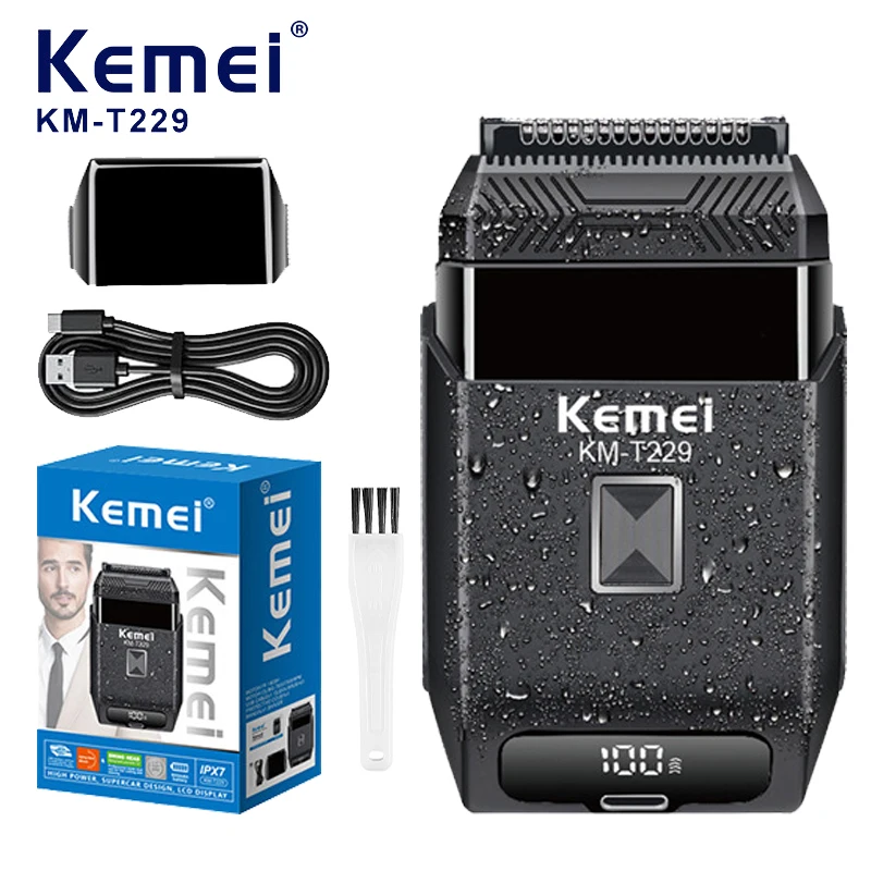 

Kemei Professional IPX7 Waterproof Shaving Machine Men Travel Beard Trimmer Electric Shaver Barber Rechargeable Razor KM-T229