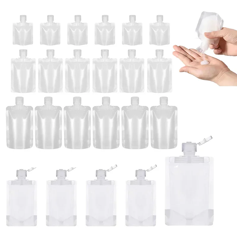 100PCS Travel Size Squeeze Empty Stand Up Bags Cosmetic Containers for Toiletries Bulk 30ml/50ml/100ml for Liquid Lotion Shampoo