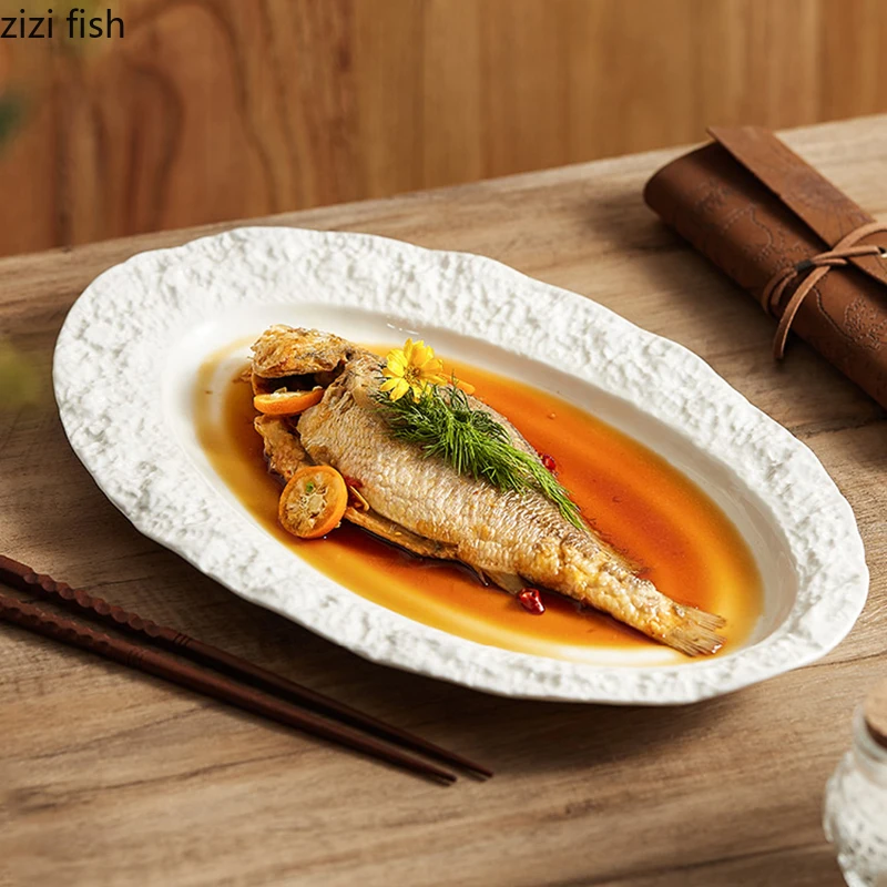 

Oval Ceramic Sashimi Sushi Seafood Plates Pasta Steak Plate Restaurant Solid Color Tableware Cooking Dish Snack Desserts Dishes