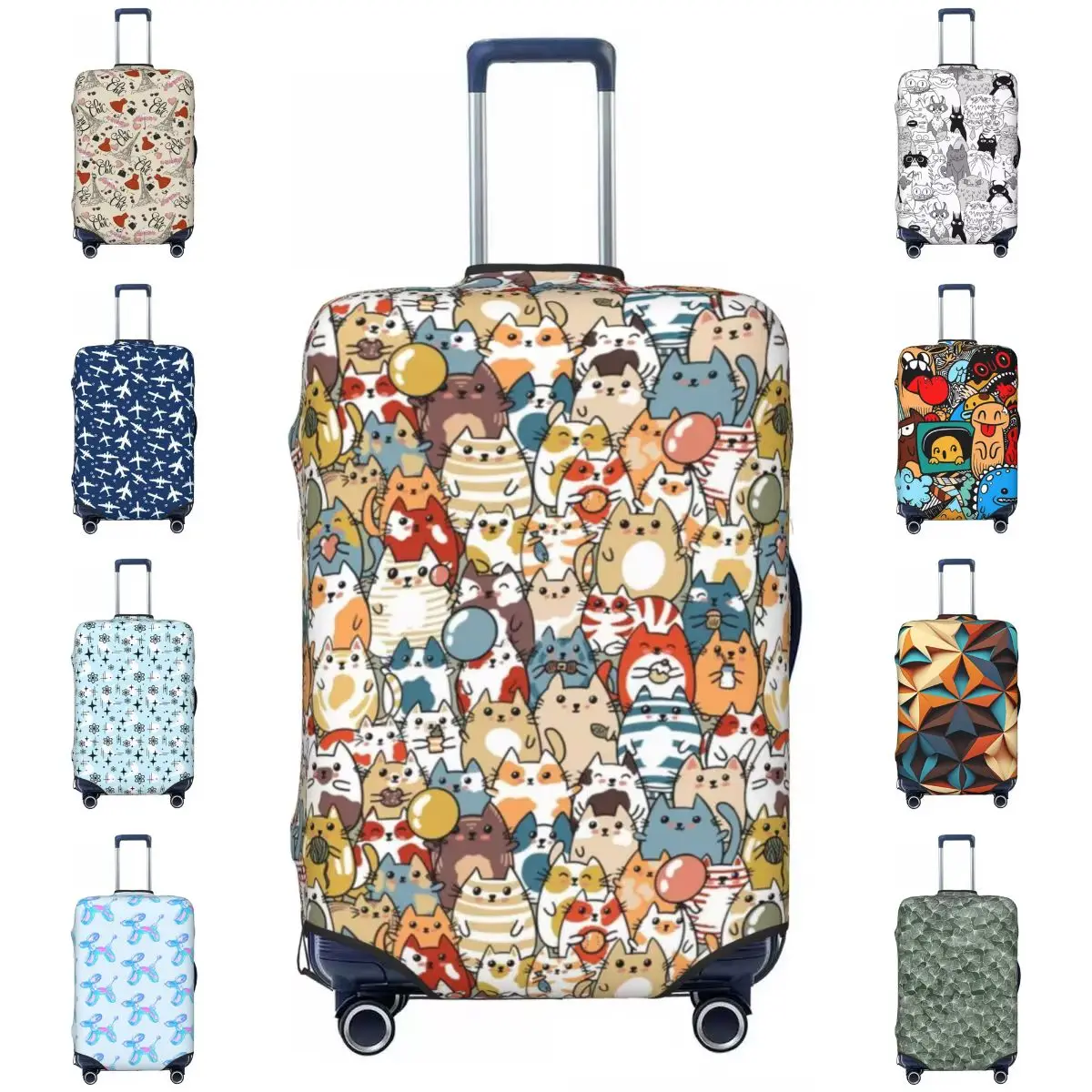 

Cute Cats Repeat Suitcase Cover Colourful Funny Animals Cartoon Business Holiday Practical Luggage Case Protection