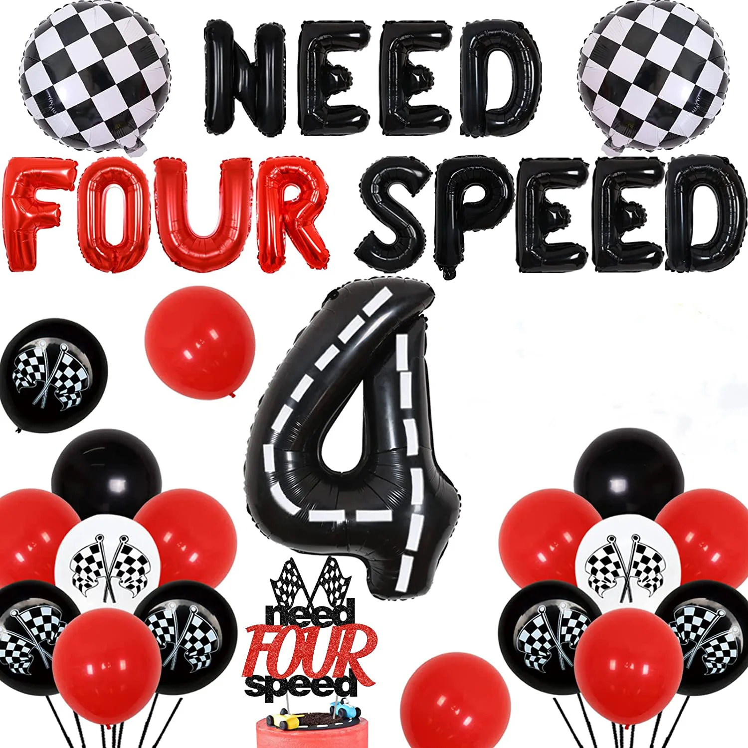 Racing 4th Birthday Party Decorations Need Four Speed Balloon Banner Checkered Flag Balloon for Racing Car Birthday Party Decors