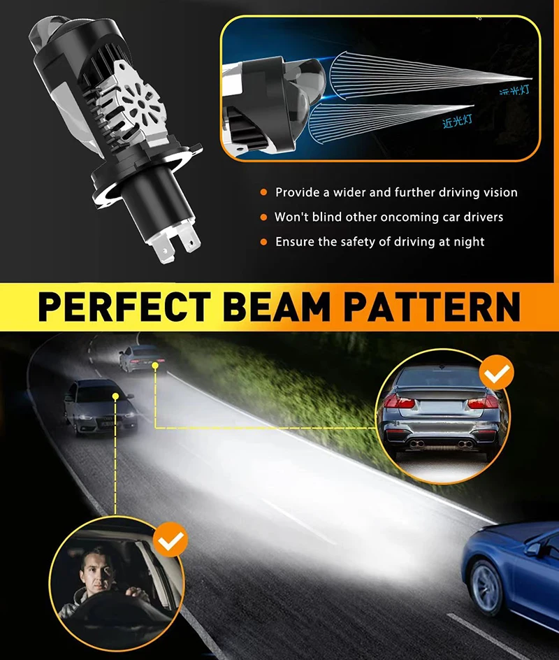 New LED H4 Automobile Headlight mini projector dual lens Integrated bifocal lens car Styling headlight Bulbs Focused Light P9