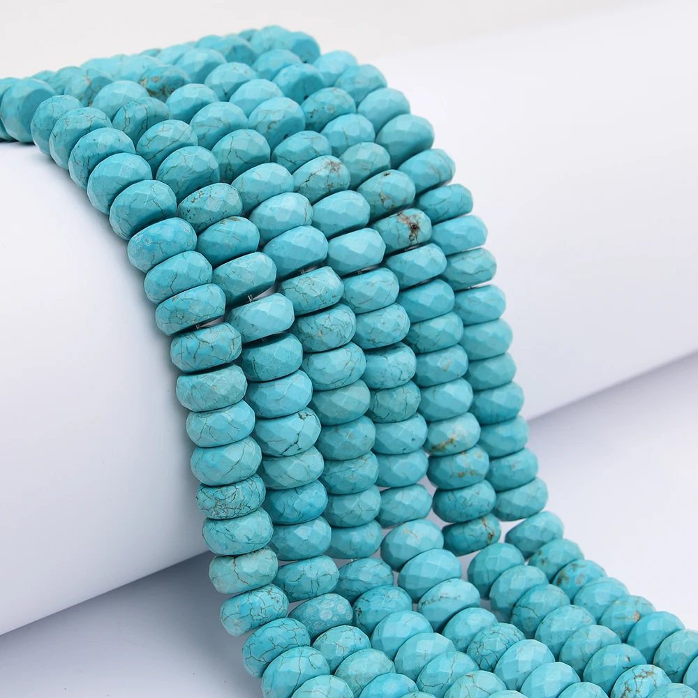 

APDGG 7x14mm Natural Stone Faceted Wheel Blue Turquoise Loose Beads 15" Strands For Necklace Bracelet Jewelry Making DIY