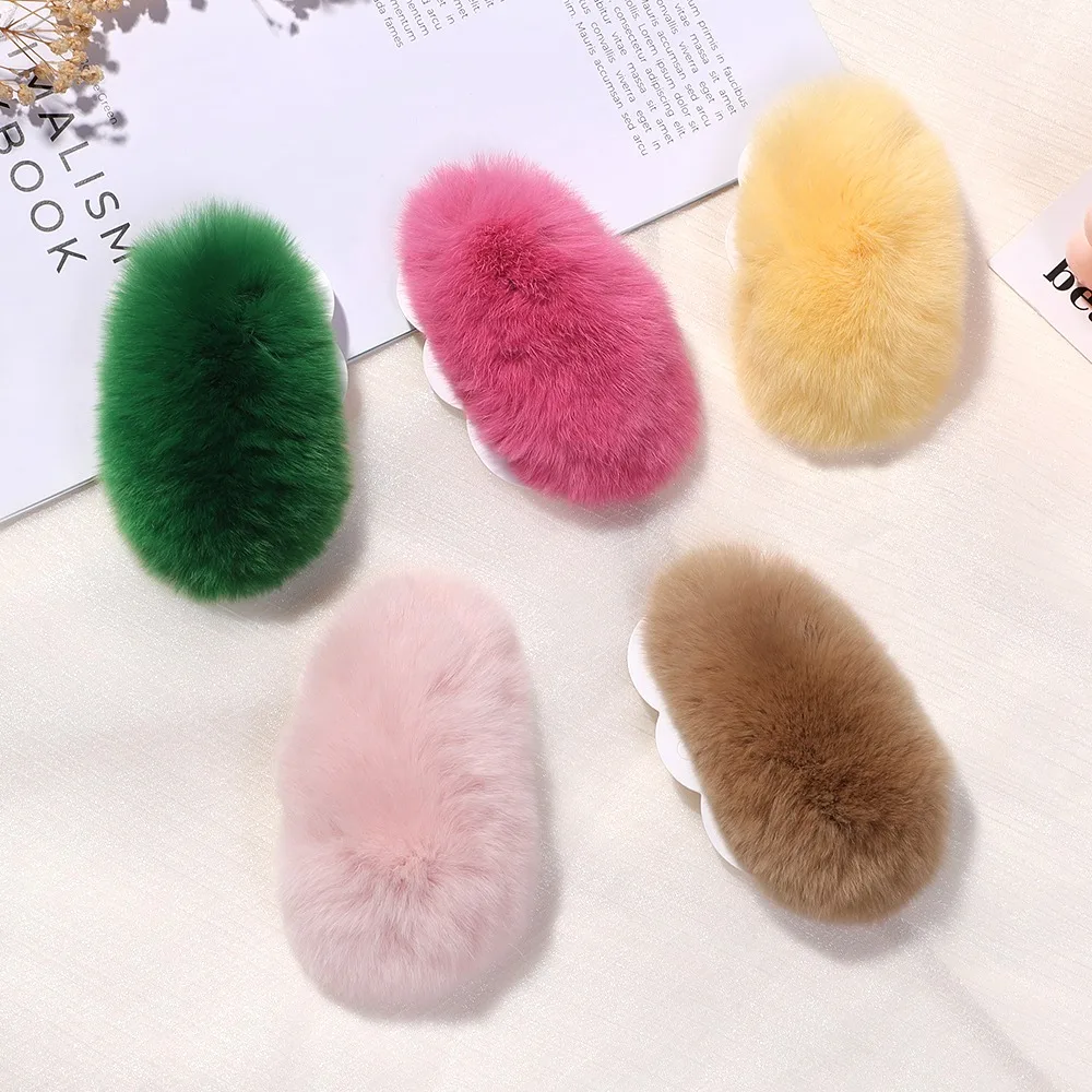 2Pcs Plush Hairpins Cute Plush Hair Clip Leather BB Clip Famous Women Hair Accessory Children's Headwear Korean Gift