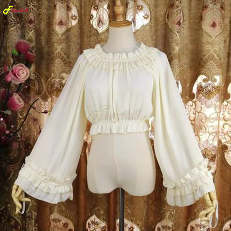 Women Medieval Shirt White Lolita Vintage Victorian Renaissance Steampunk Gothic Blouse Ladies Short Design Party Lace Tops