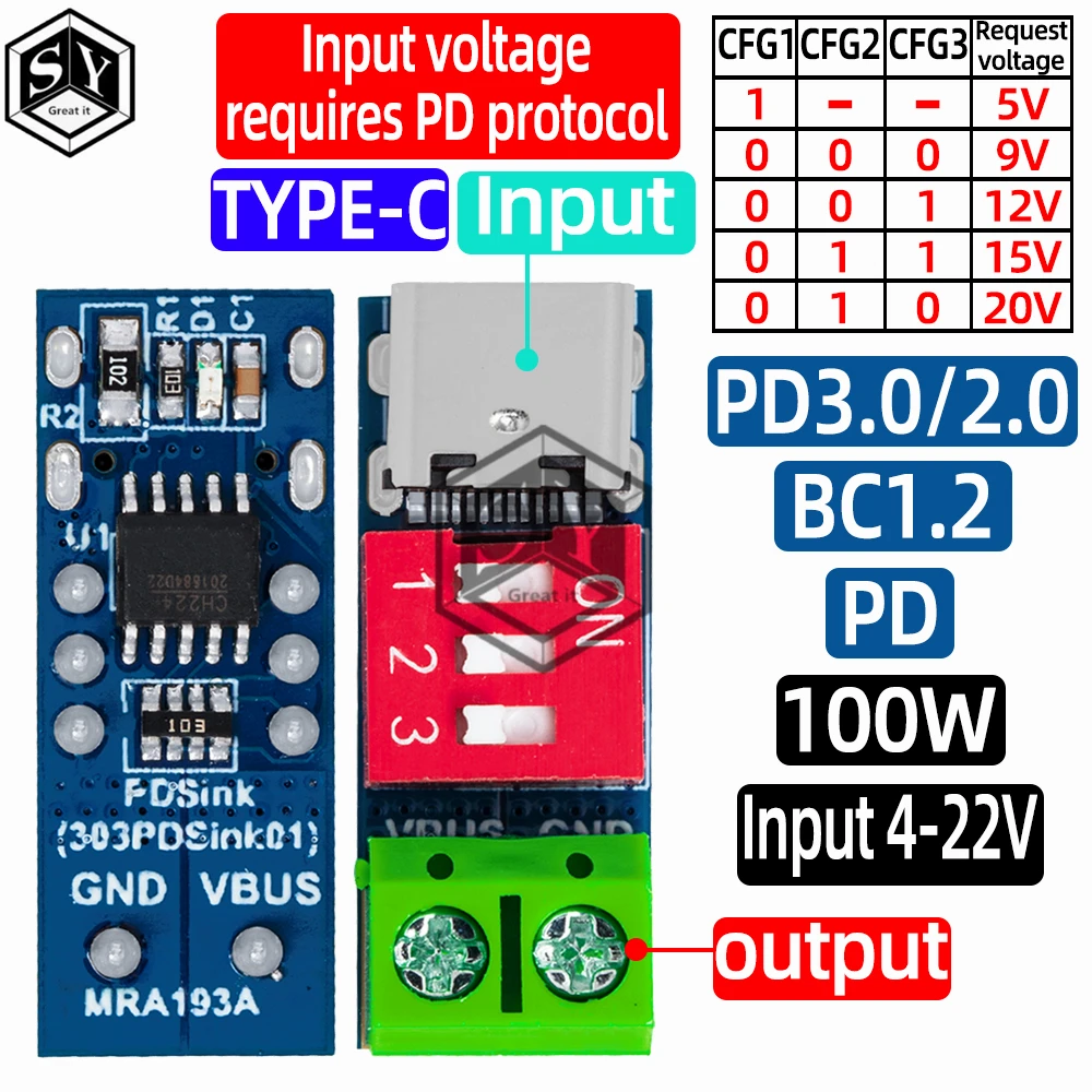 USB-C PD Trigger Board Module PD/QC Decoy Board Fast Charge USB Type-c to 12v High Speed Charger Power Delivery Boost Module