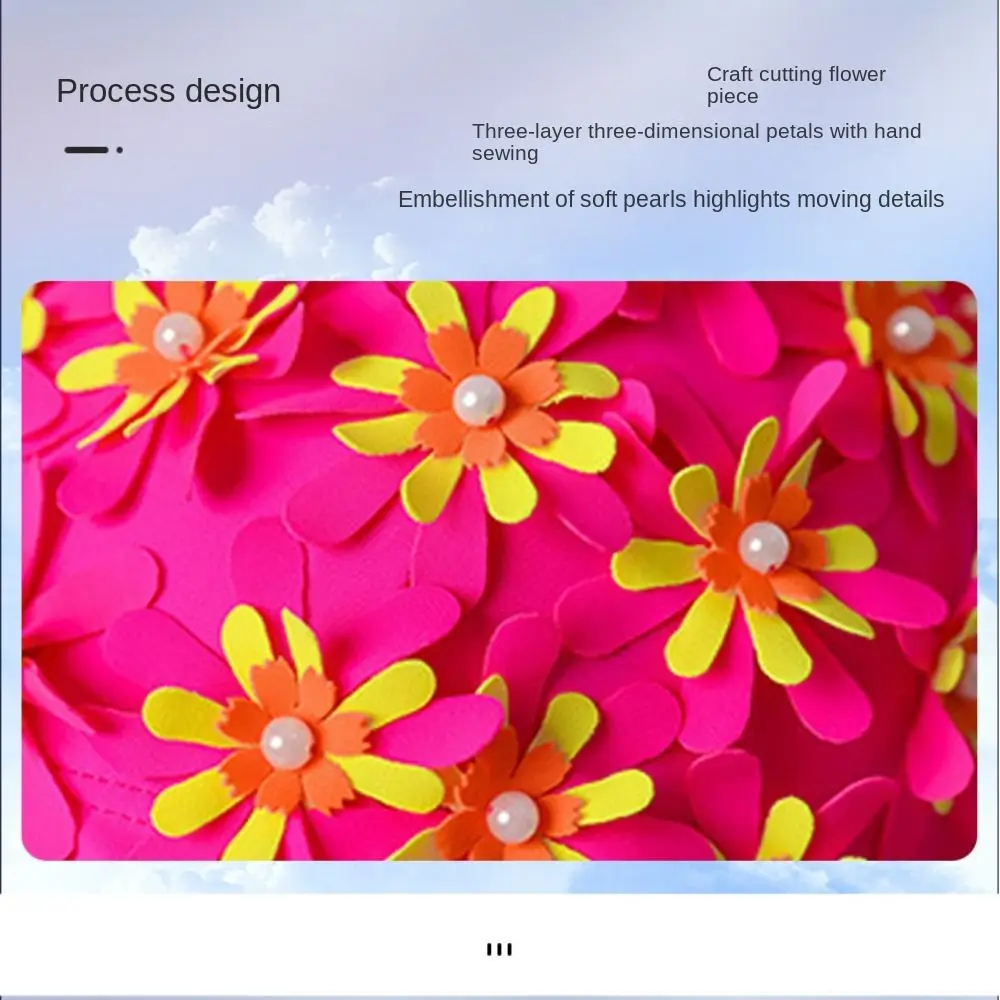 Beach Swimming Cap Pearl Floral Petal Swim Cap Flower Long Hair Swimming Hat Elastic Breathable Flower Swimming Cap Women