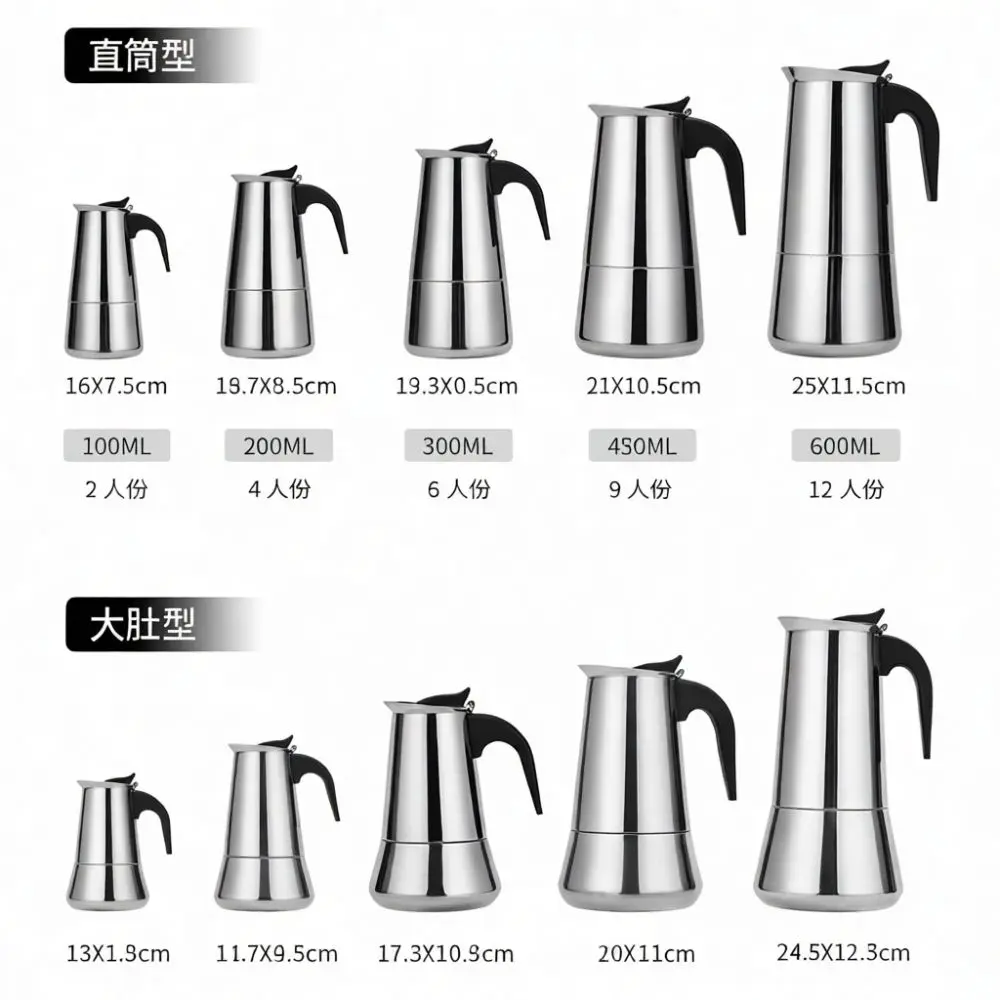 Stainless Steel Moka Pot Espresso Maker Manual Coffee Percolator Classic Brewing Pot For Daily Office Kitchen Use