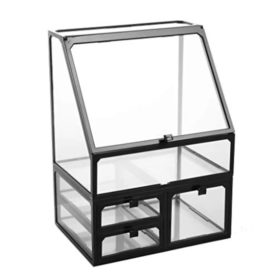 

lack Vinta Glass Cosmetic Makeup Orgazer 3 Ders t Dust Waterproof Cosmetics Stora Display Ca Countertop for ruses Lipsticks lry