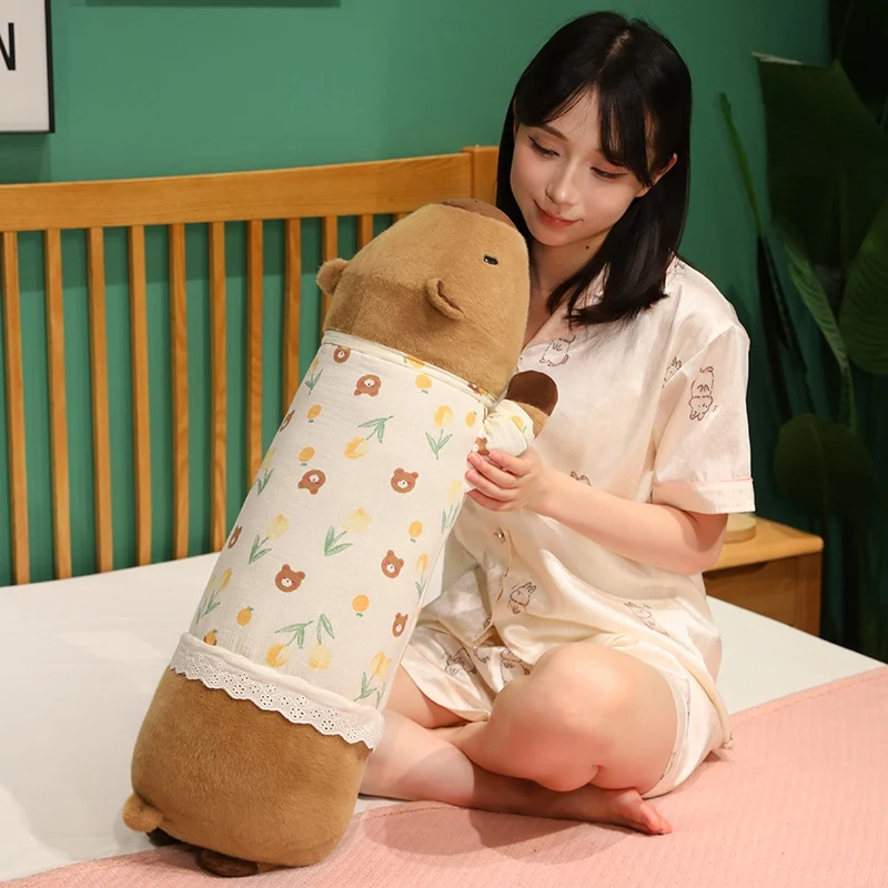 Long Capybara Plush Body Pillow Cute Pajama Capybara Stuffed Doll Soft Animal Plushie Sleeping Hug Pillow Home Decor Gift For Gi