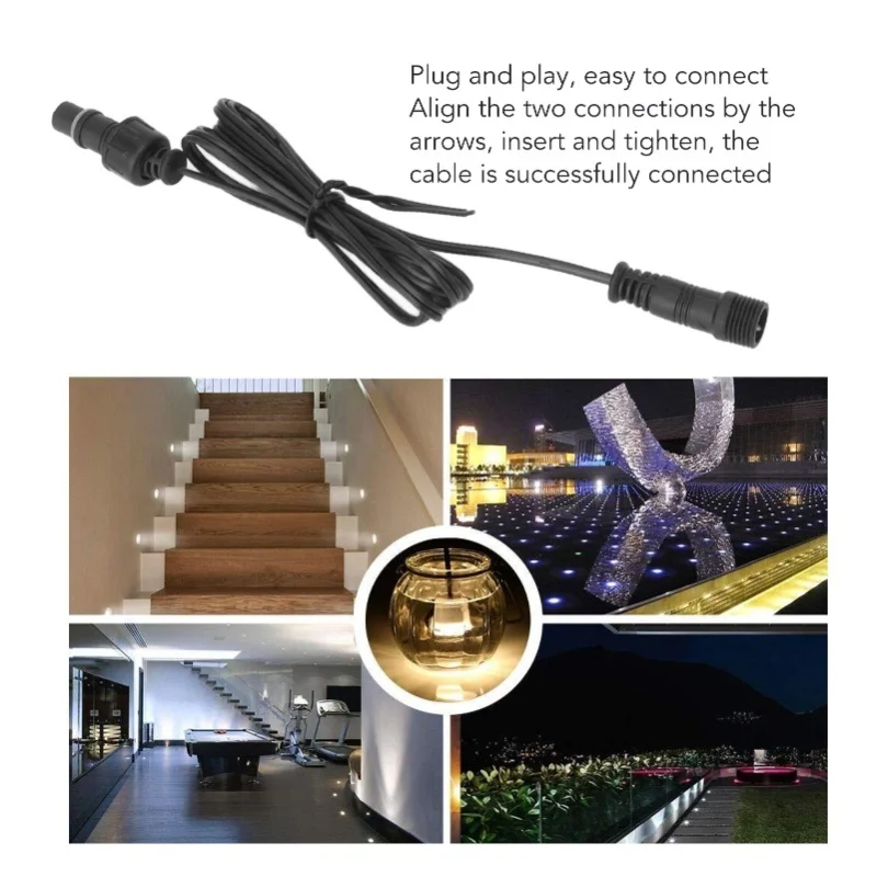5 Pcs 3.3ft Deck Light Extension Cable 2 Pin IP67 Waterproof Extension Cord Male Female Connector For Outdoor