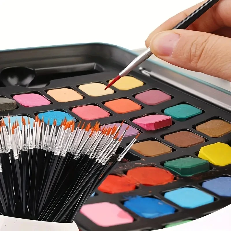 100Pcs Nylon Brushes Set for Painting, Crafts & Art, Black Flat & Round Tip Brushes, Mixed Material with Rattail Handle