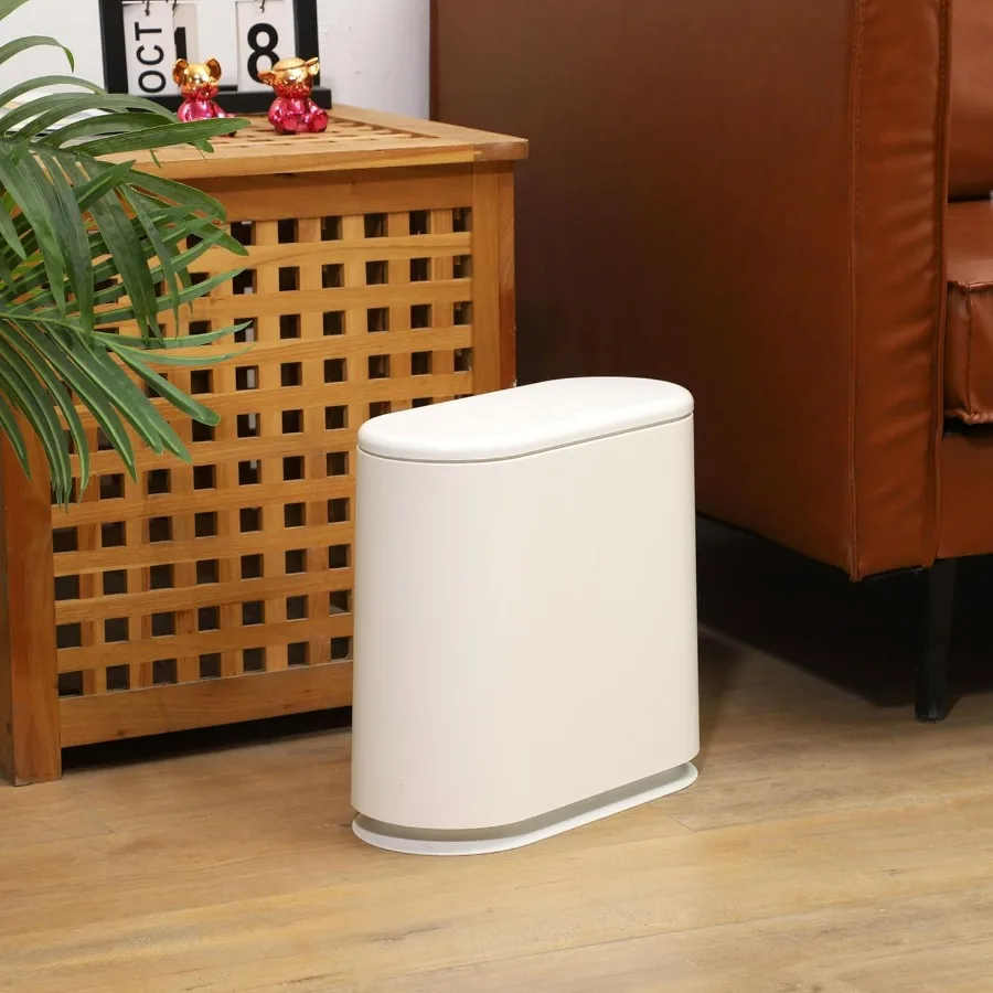 

Тонкий пластиковый мусорный бак, 12 литров, 3,17 галлонов с пресс-верхней крышкой для ванной комнаты, гостиной, офиса и кухни, современные белые мусоры B