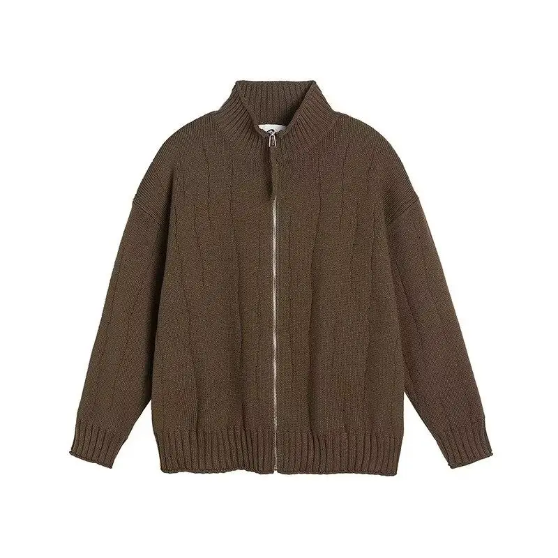 Fall Winter V-Ne Knitted Sweater Cardigan Men's  Color Casual Loose Sle Polyester Fiber Soft Comfortable Magic Tape