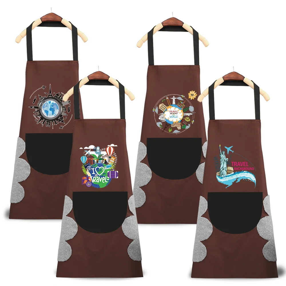 Sleeveless Apron with Pockets Chef Waiter Kitchen Cook Tool Wrap Cloth Tools Kitchen Apron Travel Pattern Kitchen Accessorie