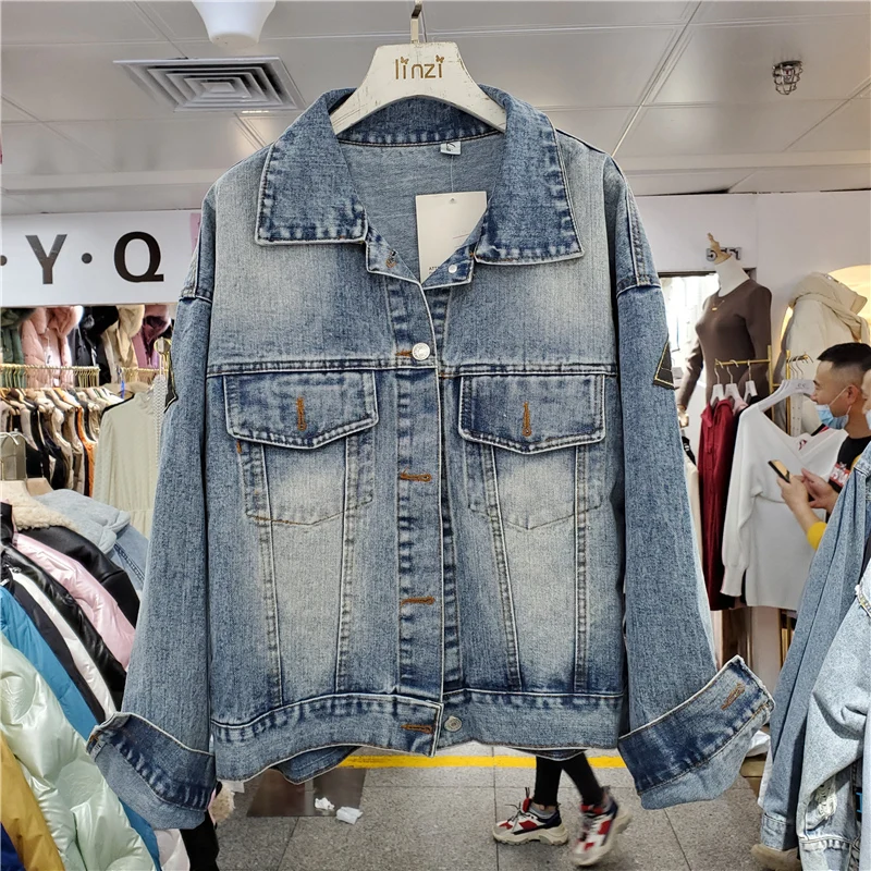 Boho Style Embroidery Denim Jacket Coat Women Vintage Big Pocket Cowboy Outerwear Loose Casual Long Sleeve Jeans Jackets Female