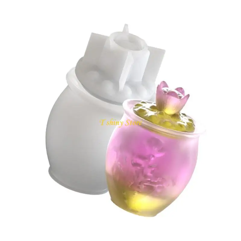 

N58F Lotuses Flower Storage Jar Silicone Mold Epoxy Resin Pen Container Molds Jewelry Mould for Resin Art Enthusiasts
