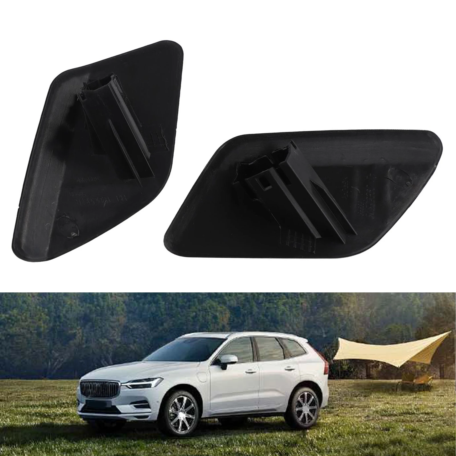 

1pair Front Headlight Washer Cap Cover Water Spray Cover Washer Cap ABS Aftermarket Black For Volvo S60 2011 2013