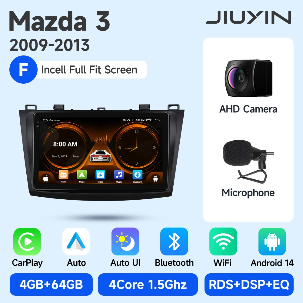 JIUYIN 2 Din Autoradio voor Mazda 3 2009 2010 2011 2012 2013 Android 13 Multimedia Speler 4G GPS Navigatie Carplay DVD Head Unit