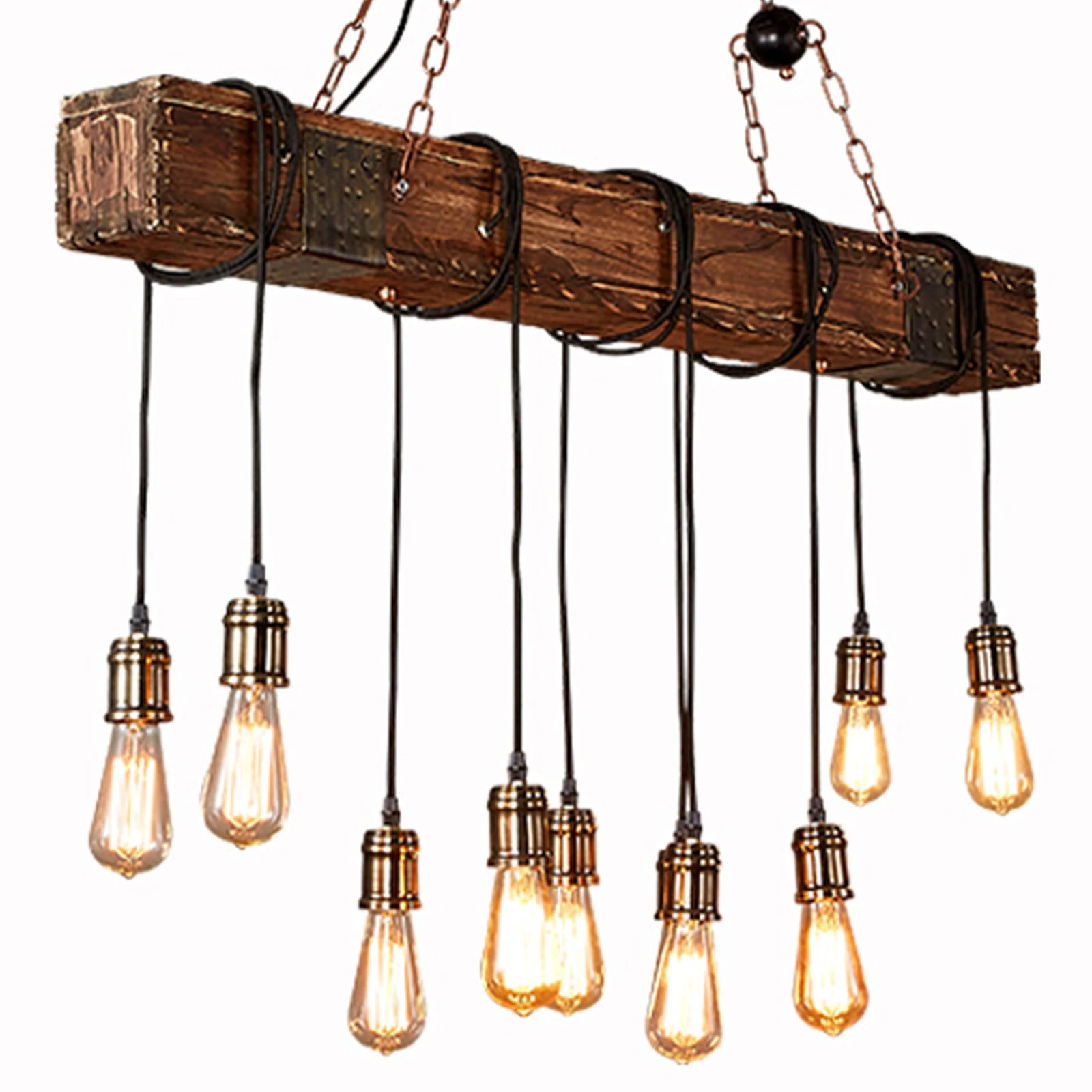 10 Lights Chandelier Fixture Pendant Lighting Wooden Ceiling Light Hanging Lamp Rustic Industrial Corrosion Resistance Iron