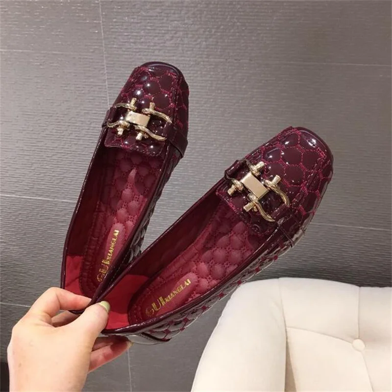 2022 Women Fashion Flats Shoes Square Toe PU Leather Shoes Ballet Flats Women Golden Ballerinas Shoes Girls Moccasins