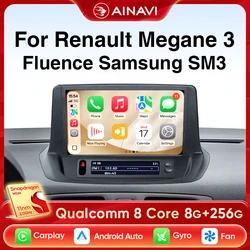 Ainavi Car Radio For Renault Megane 3 Fluence Samsung SM3 2008 2009 2010 2012 2014 Wireless Carplay Android Auto Car Multimedia