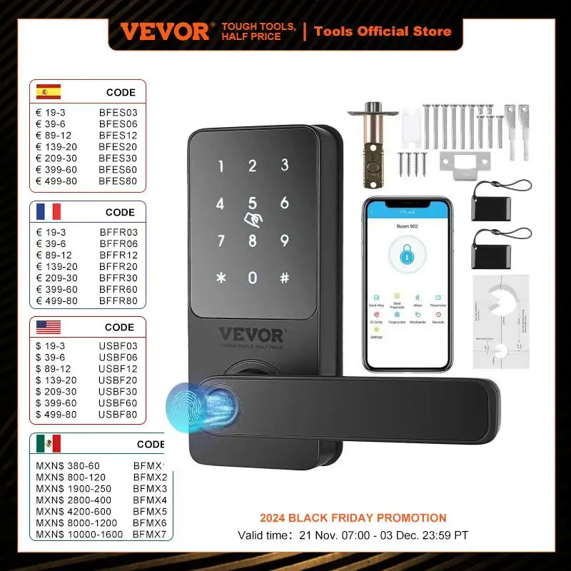 VEVOR Smart Lock 5 in 1 Smart Door Knob Fingerprint Deadbolt with App Control Bluetooth Smart Lock Keyless Entry Door Lock