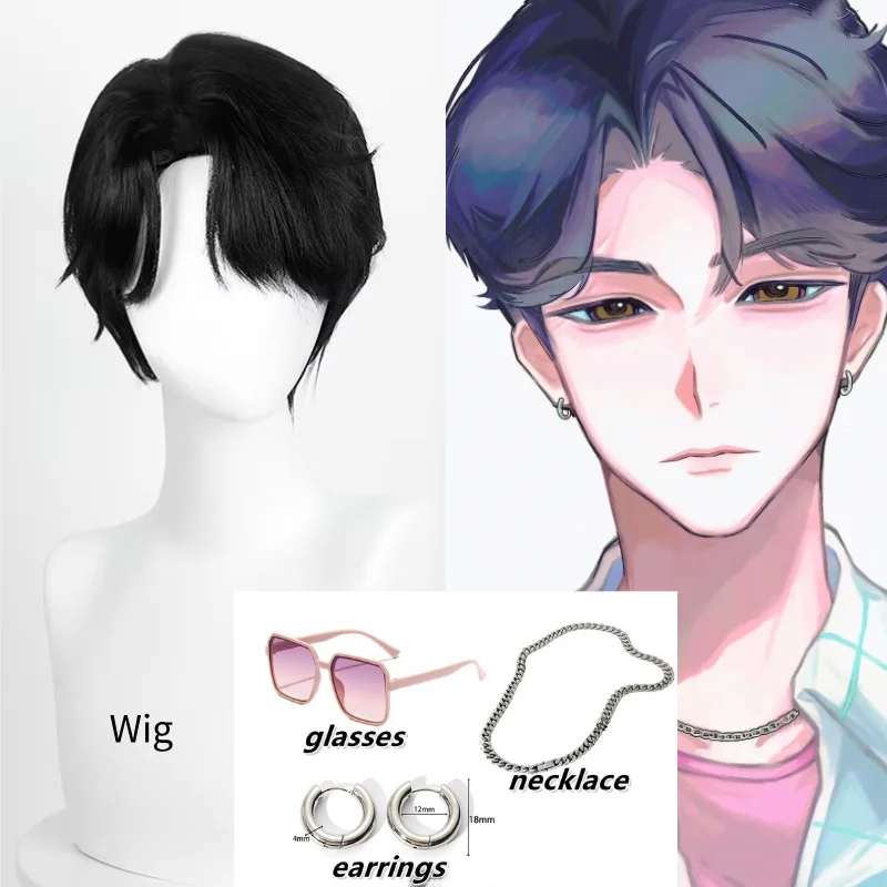 Película de Anime Demon KPOP Saja Boys Jinu Cosplay montura cuadrada gafas pendientes collares Huntrix accesorios pelo corto negro Halloween