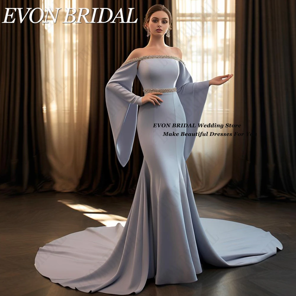 

EVON BRIDAL Elegant Crepe Evening Dresses Saudi Arabia Women Formal Wedding Party Dress Long Sleeves Mermaid فساتين السهرة