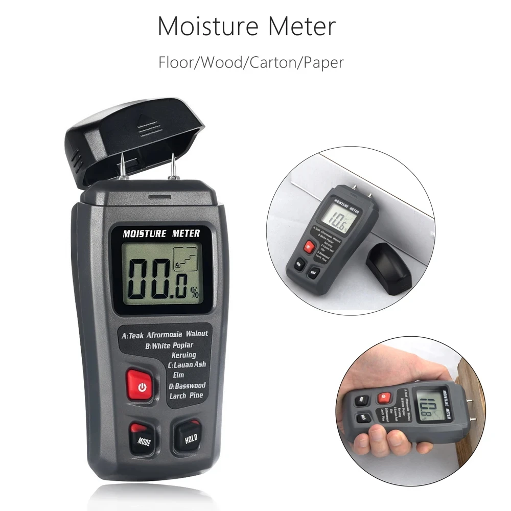 NEW Digital Wood Moisture Meter Professional Timber Damp Tester Handheld Hygrometer Lumber Detector EMT01 with HD LCD Display